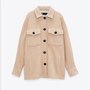 Zara Beige Overshirt with Pockets - Large